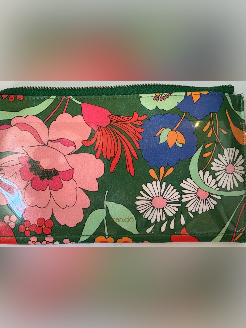 ban.do Green Floral Zip Pouch with Pink, Blue & Red Flowers